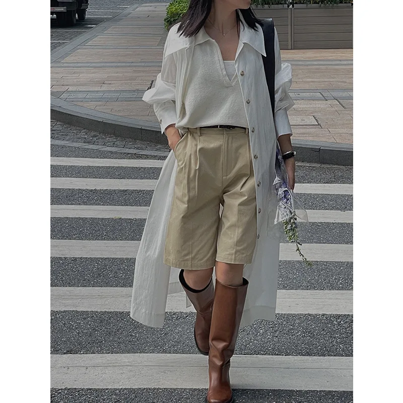2022 Autumn and Winter New Temperament Lapel Trench Coat Korean Version Simple Thin Waist H-Shaped Long Coat Women's Clothing
