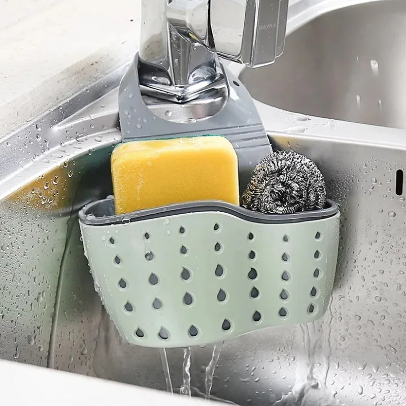New Home Storage Drain Basket Kitchen Sink Holder Adjustable Soap Sponge Shlf Hanging Drain Basket Bag Kitchen Tools