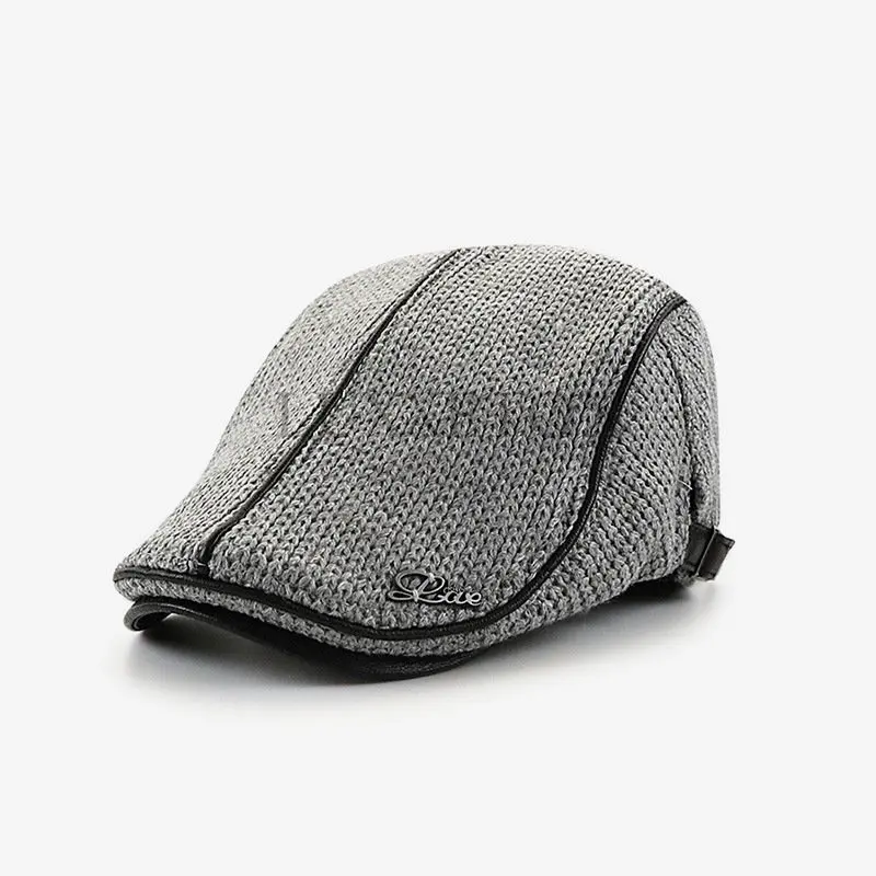 

Autumn Winter Crochet Beret Buckle Hats for Men Beret Cap Women Military Visors Thicken Wool Warmer Knitted Cap Casquette
