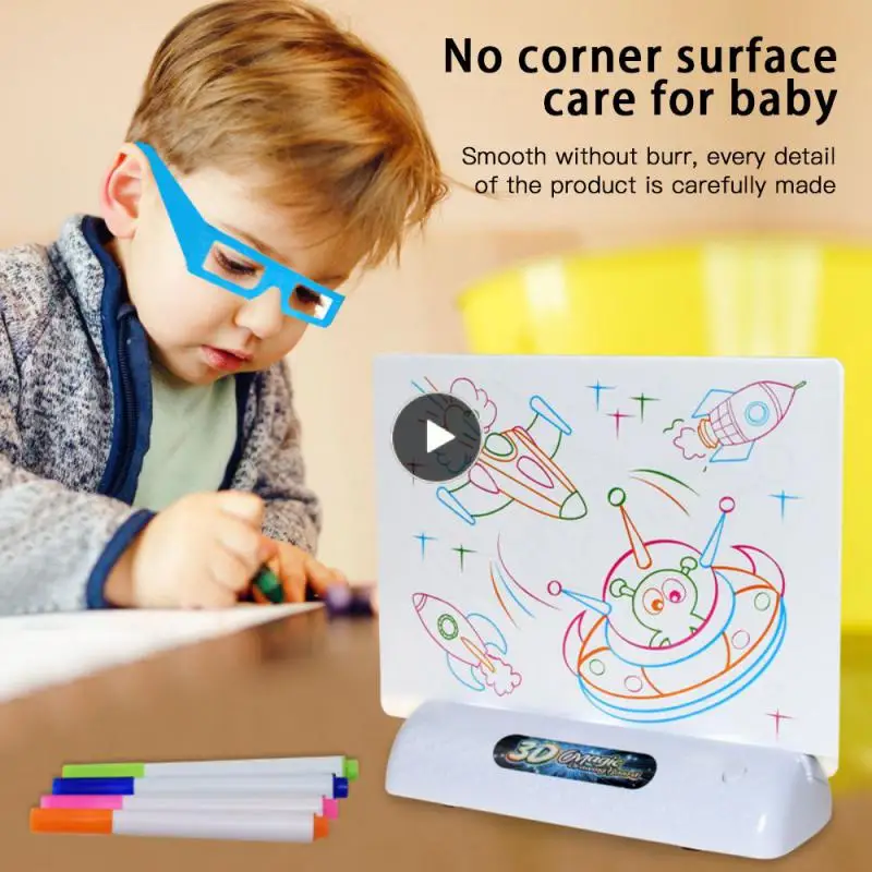 

3D Kid Light Drawing Pad Doodle Board Drawing LED Glow Drawing Board Through Surface Stand 4 Fluorescent Markers With 3D Glasses
