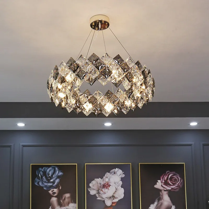 

Светодиодная Подвесная лампа, Роскошный Золотой металлический светильник для гостиной, комнатный декор, современный блеск K9 Crystal E14, фойе