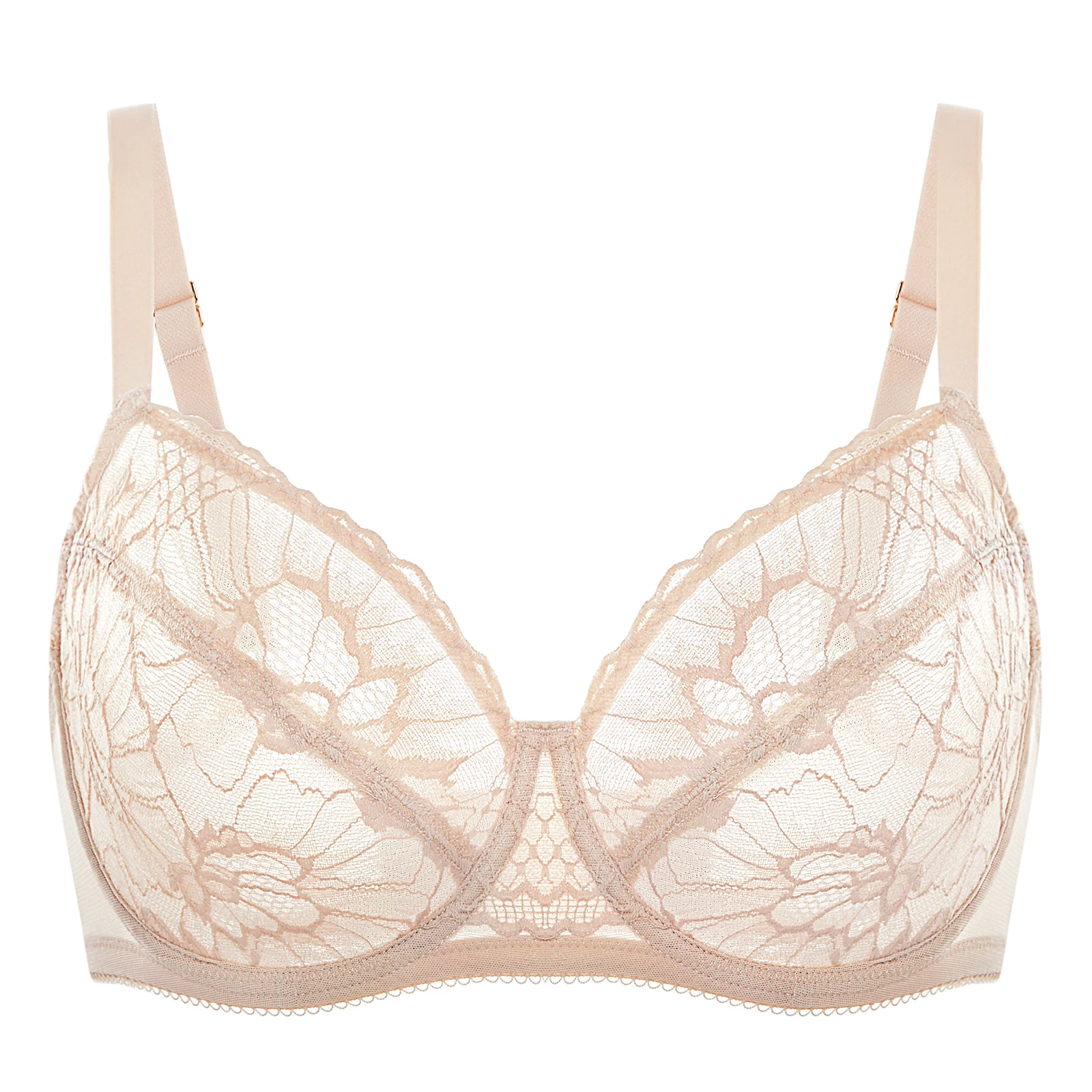 Women's Lace Bras Underwire Full Coverage Minimizer Plus Size Seamless Transparent Unlined Bra