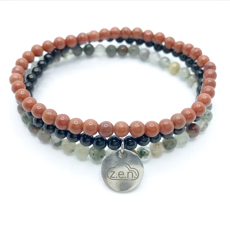 3pcs/set 4mm Healing Energy Stone Women Pendant Bracelets Sets Natute Onyx Red Gamestone Boold Jaspers Bead