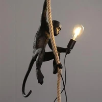 modern black monkey lamp hemp rope pendant lights american country resin loft industrial hanging luminaire home deco