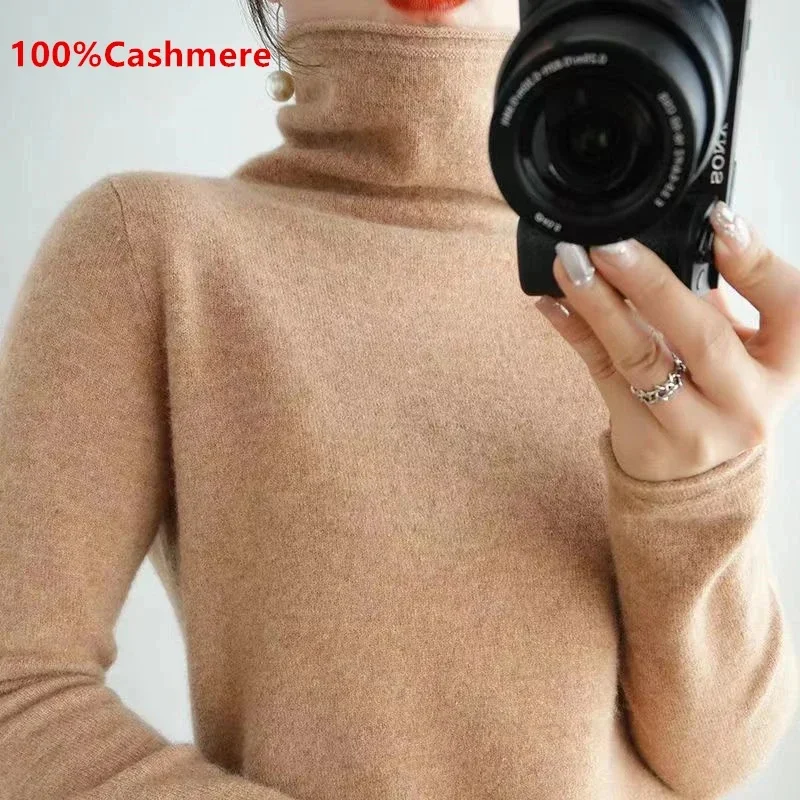 

Super Warm 100% Cashmere Turtleneck Women over 2023 Autumn Winter High Clar Jumper Femme Turtle Neck Knitted Sweater