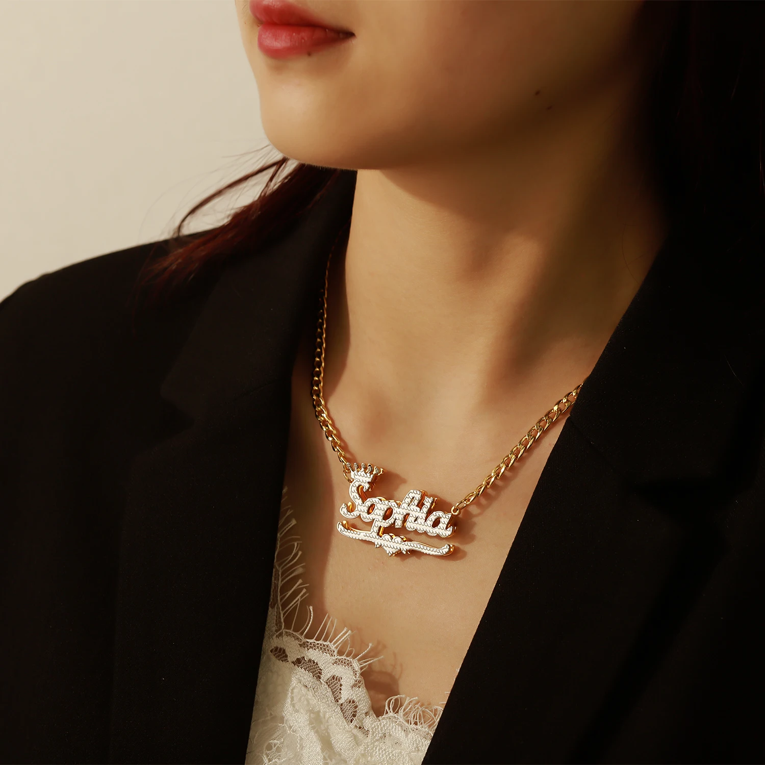 Custom Letter Name Necklace Personalized Two Tone Double Layer Name Necklaces Gold Plated Stainless Steel Pendant Mothers Day