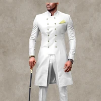 african mens suit stand collar 2 pieces long jacket and pants middle east arabic groom formal wear wedding tuxedo prom blazer