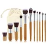 11pcs Natural Bamboo Makeup Brush Set High Quality Brushes Make Up Tool