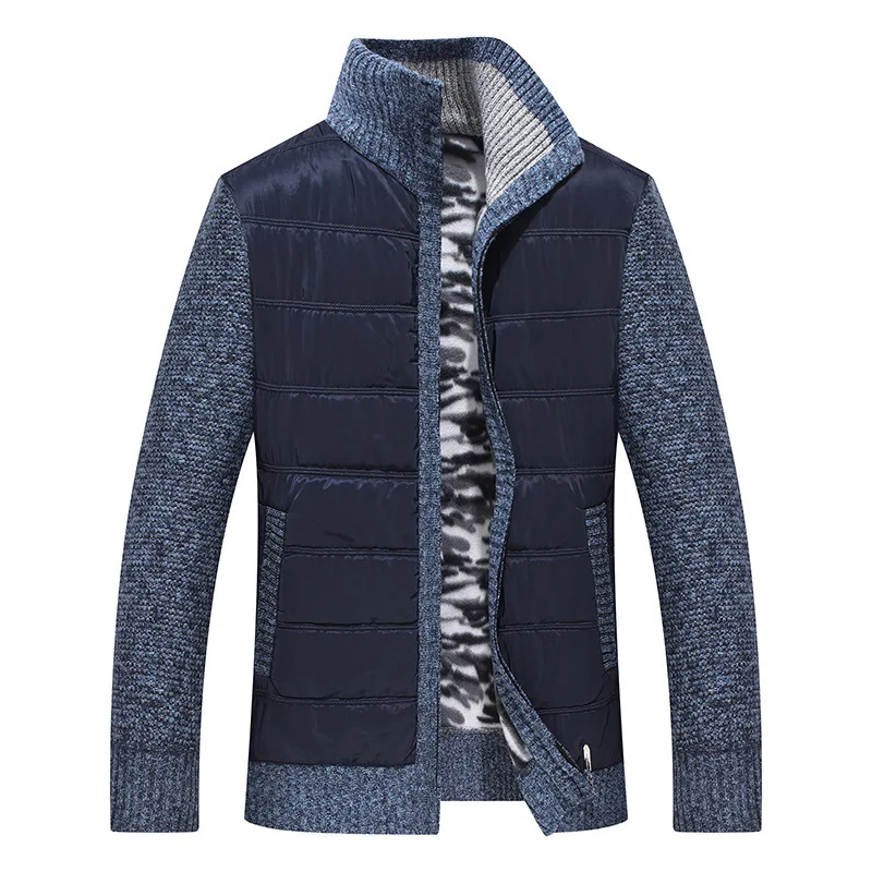 Men's Padded Jumper Jacket Fashion Colour Blocking Thicker Warm Standing Collar Casual Knitted Sweater