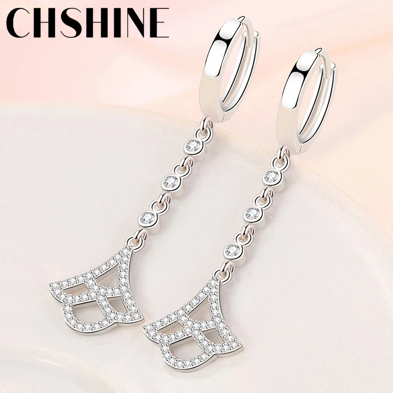 

CHSHINE 925 Sterling Silver Fan-Shaped Zircon Earrings For Women Wedding Party Fashion Jewelry