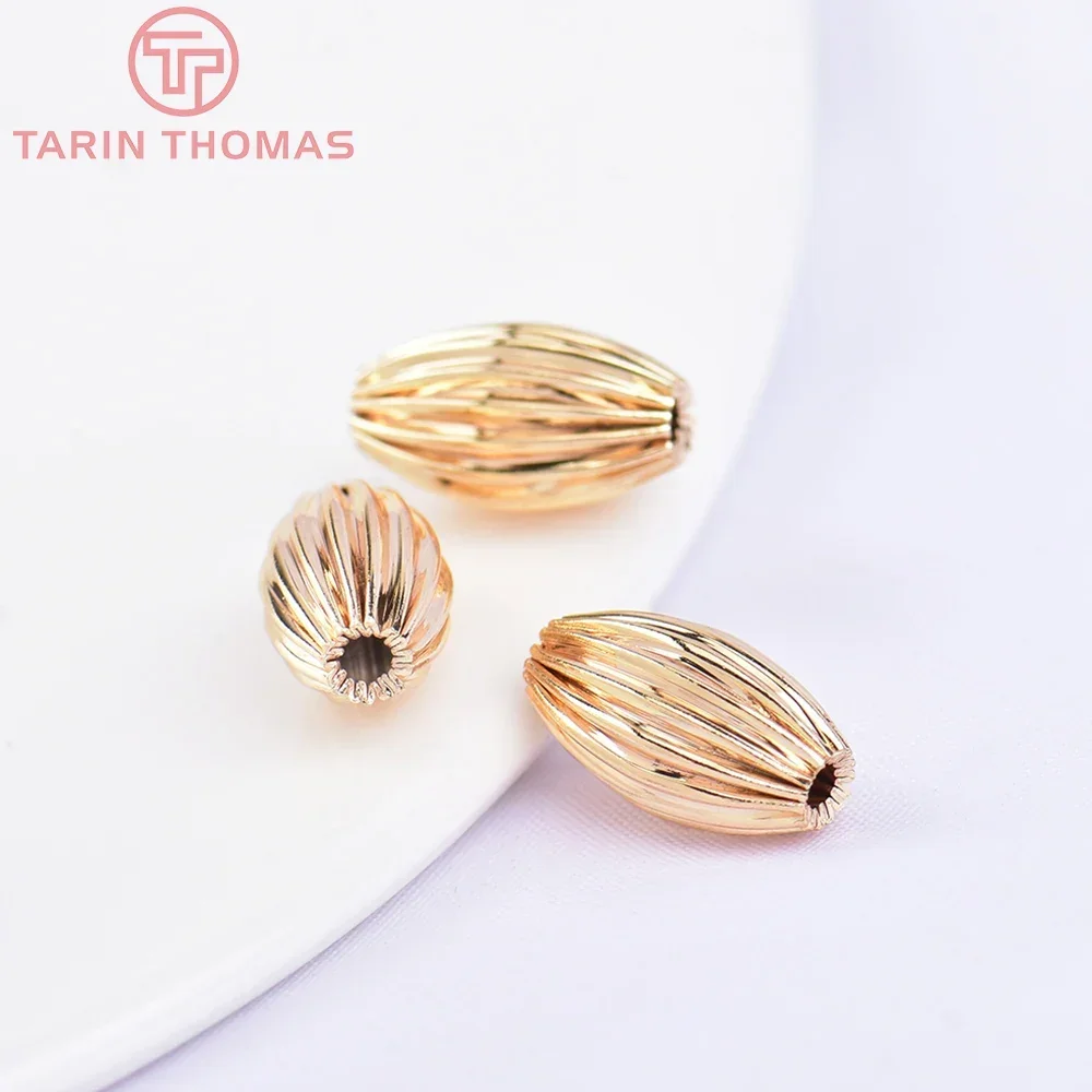 (5679) 20 шт. 8x12 мм 24-каратное золото с покрытием из латуни в полоску бусины на концах