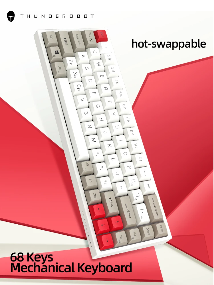 

ThundeRobot KC3068 Mechanical Keyboard 68 Keys PBT Three Mode Bluetooth Wireless Gaming Keyboard Hot-Swappable Red Switch