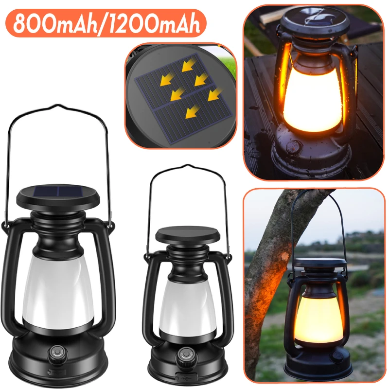 

Vintage Handheld Camping Lantern 120LM LED Portable Lamp 800mAh/1200mAh Type-C USB Solar Charging Waterproof Outdoor Lighting