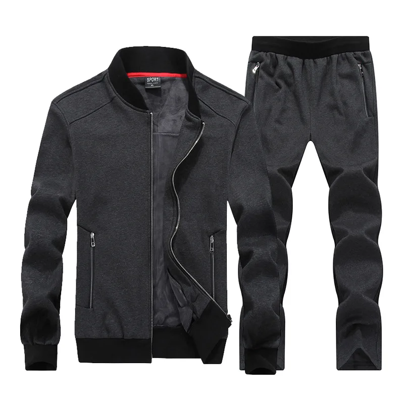 8XL Men Sportswear Sweatsuit Warm Winter Fleece Zip Up Jacket Sweatshirt+pant Jogger Casual Running Outfit Workout Sport Set