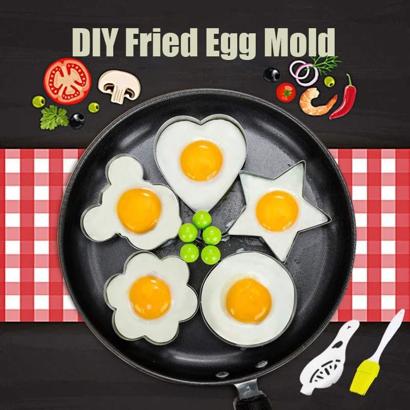 

5 Style Fried Egg Pancake Shaper Stainless Steel Frying Pan Omelette Mould Cake Bread Baking Moulds Tools Kitchen Accessories