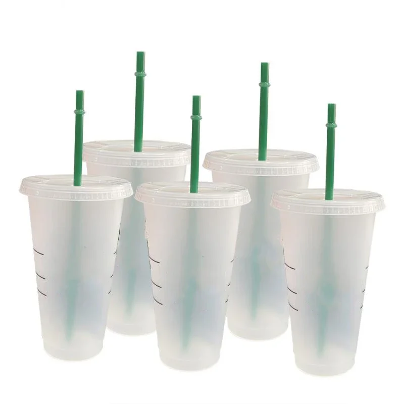 

710ml Christmas straw color changing cup Coffee cup Drink plastic water cup Single layer cold color changing plastic straw cup