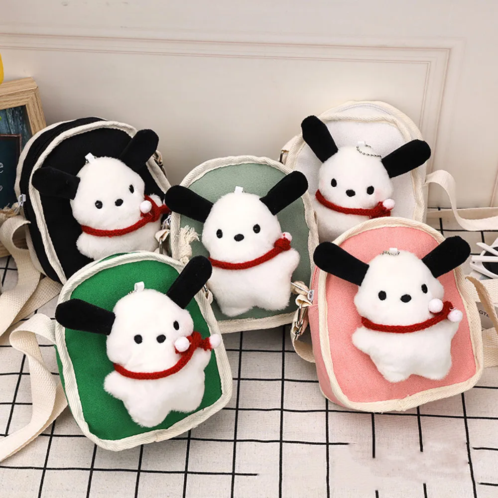 

Pochacco Canvas Messenger Bag Sanrio Children's Shoulder Bags Plush Doll Coin Purse Cute Cartoon Tote Casual All-Match Backpacks