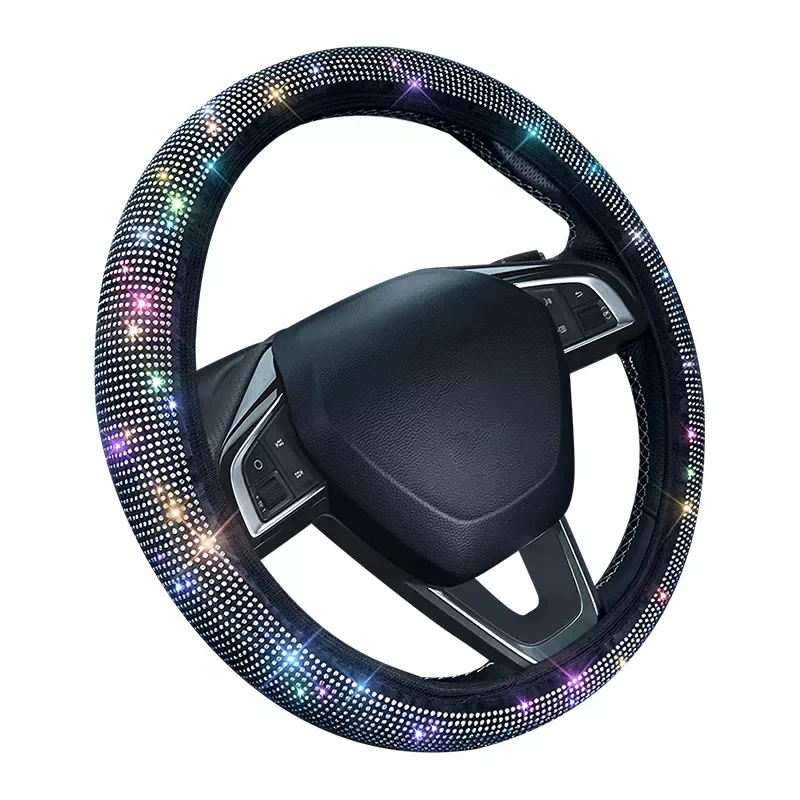 

Rhinestones Steering Wheel Cover With Crystal Diamond Sparkling Car Suv Steering Wheel Protector Fit 14.5-15 Inch Vehicle