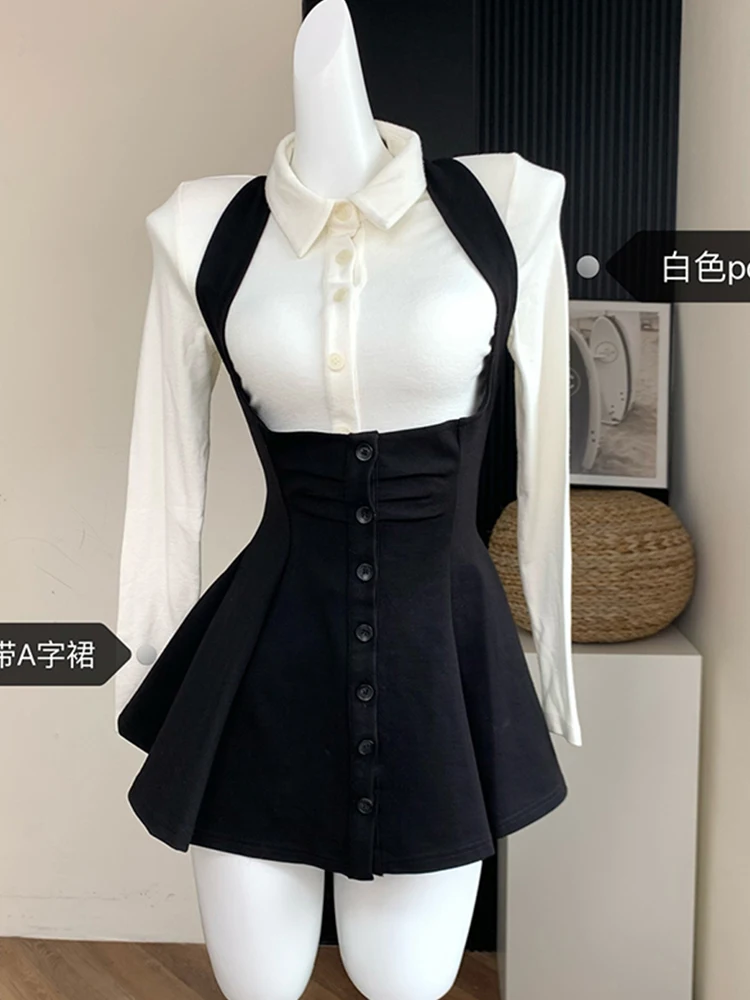 

Lapel Cardigan Crop Tops + Suspender Mini Skirt Elegante Clothes Korean Y2k Two Piece Sets Fall Outfits Office Women Skirt Sets