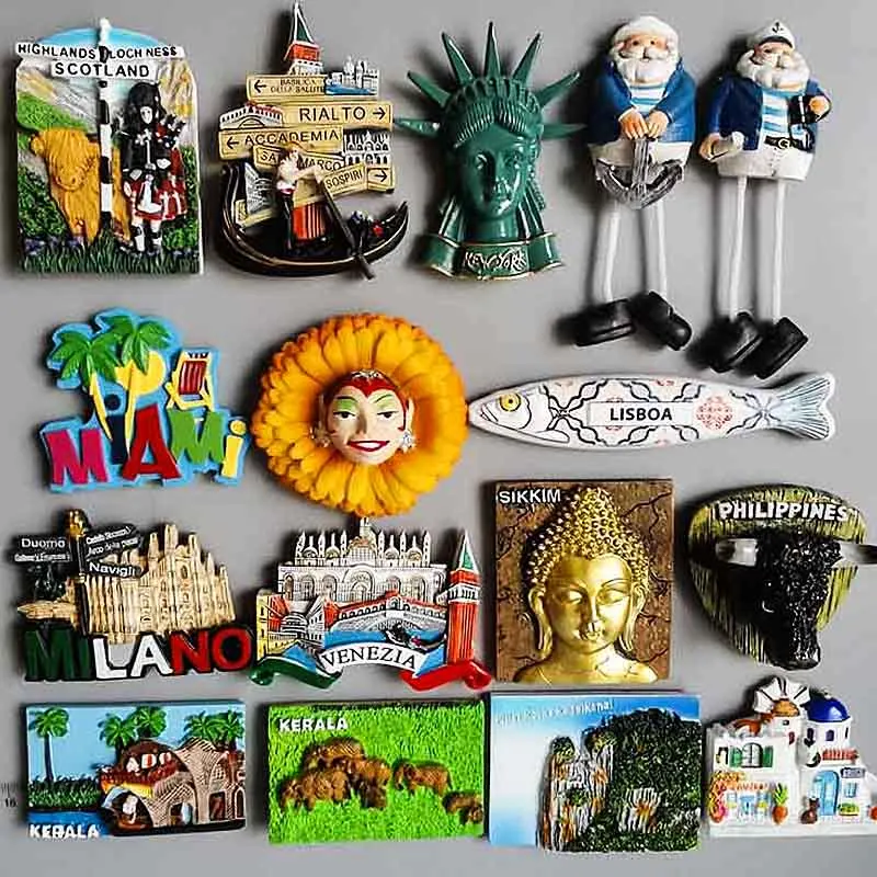 Wold Tourist Souvenir Fridge Magnets Cute Latin America Carnival Scotland Italy Croatian Miami India Stickers for Refrigerator