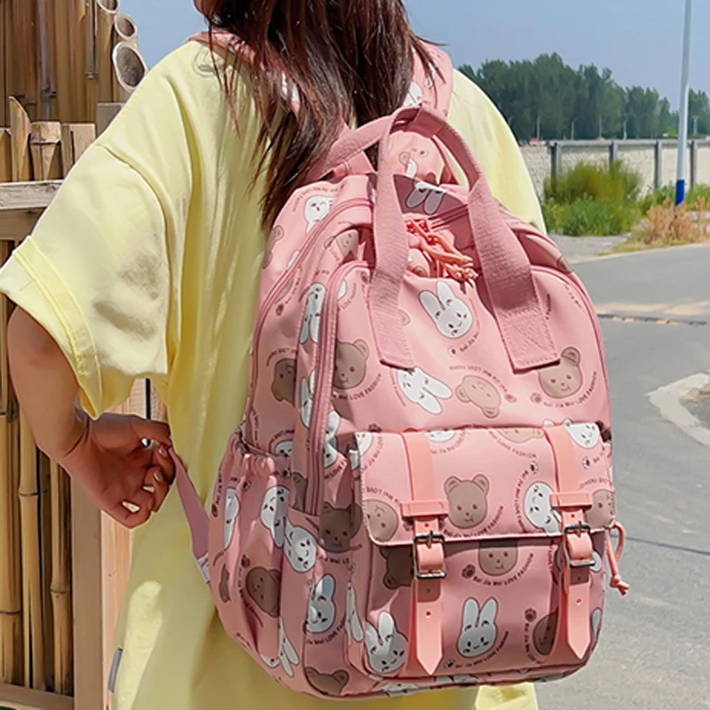 

2023 New Rabbit Printing Backpack With Soft Handle Cute Student Woman Rucksack Student Schoolbag For Teenage Girls Boys