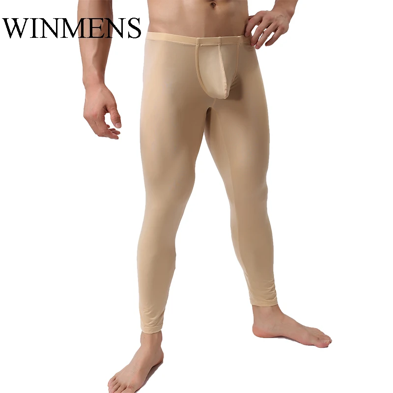 Men's Pajama Pants WOXUAN Brand Mesh Transparent Sleep Bottoms Silky Pouch Home Loungewear Tight Underpants