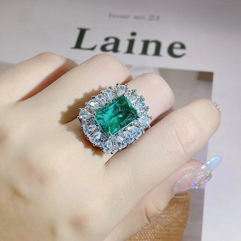 

2022 Gorgeous Square Blue-green Stone Female Ring Unique Wedding Bands Jewelry Brilliant Cubic Zirconia Rings Accessories