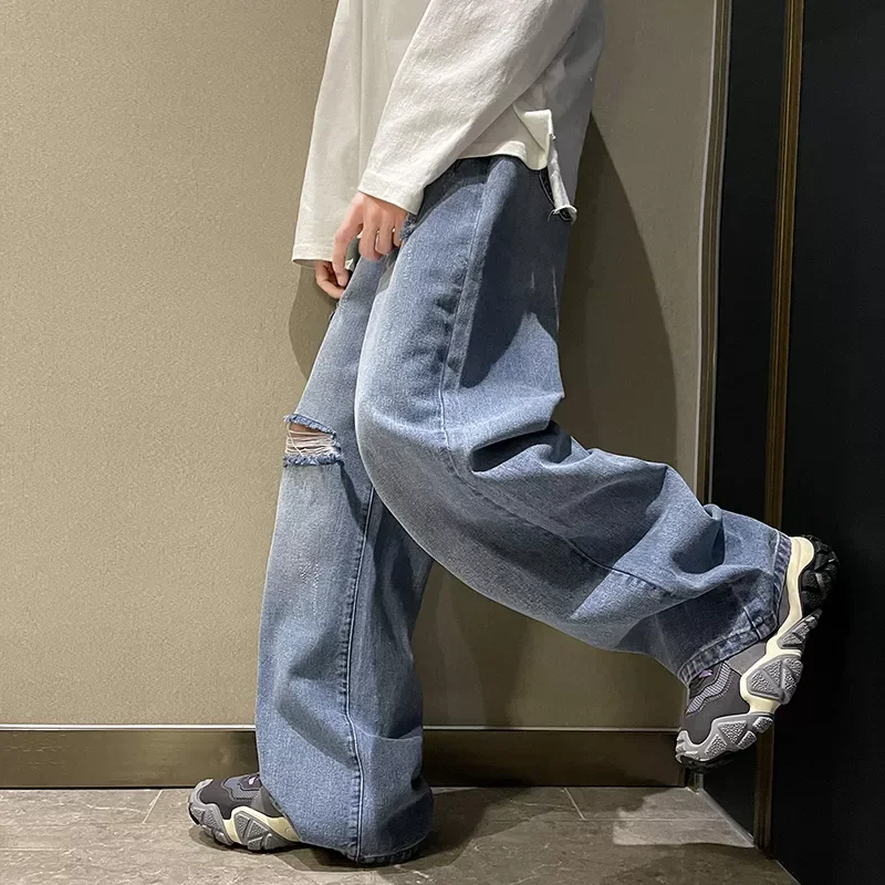 

Destroyed Ripped Design Fashion Hole Straight Jeans For Men Plus Size High Street Biker Jeans Denim Pant Stretch