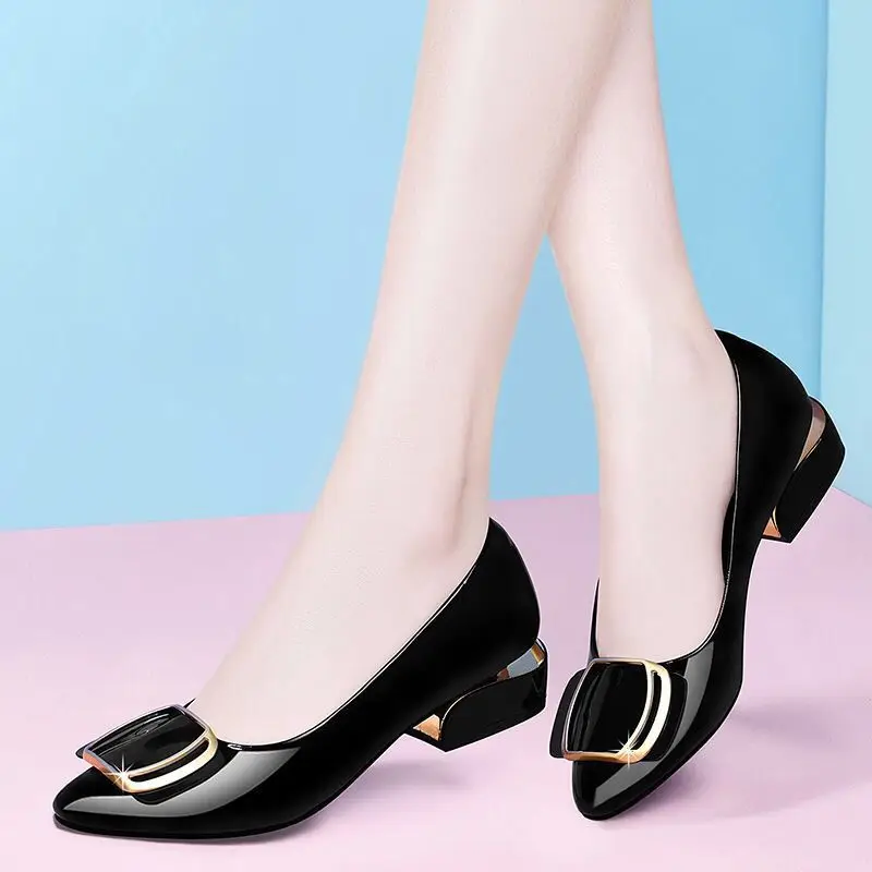 

Cheap and High Quality Women Pumps Soft Leather Chunky Heel Mid Heel Women Low Heels Shoes Non-slip Leather Women Pumps