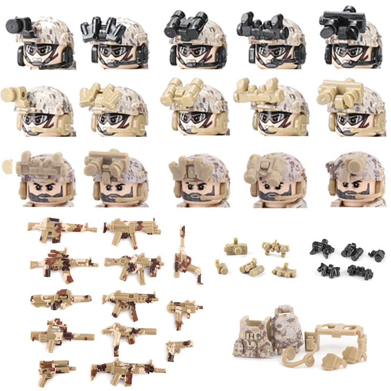 

City Modern Police SWAT Military Figures Helmet Building Blocks US Navy Seals Soldier Camouflage Vest Weapons Guns Bricks Toys