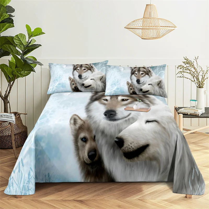 

Animal, Wolf 0.9/1.2/1.5/1.8/2.0m Bedding Digital Printing Polyester Bed Flat Sheet with Pillowcase Print Bedding Set