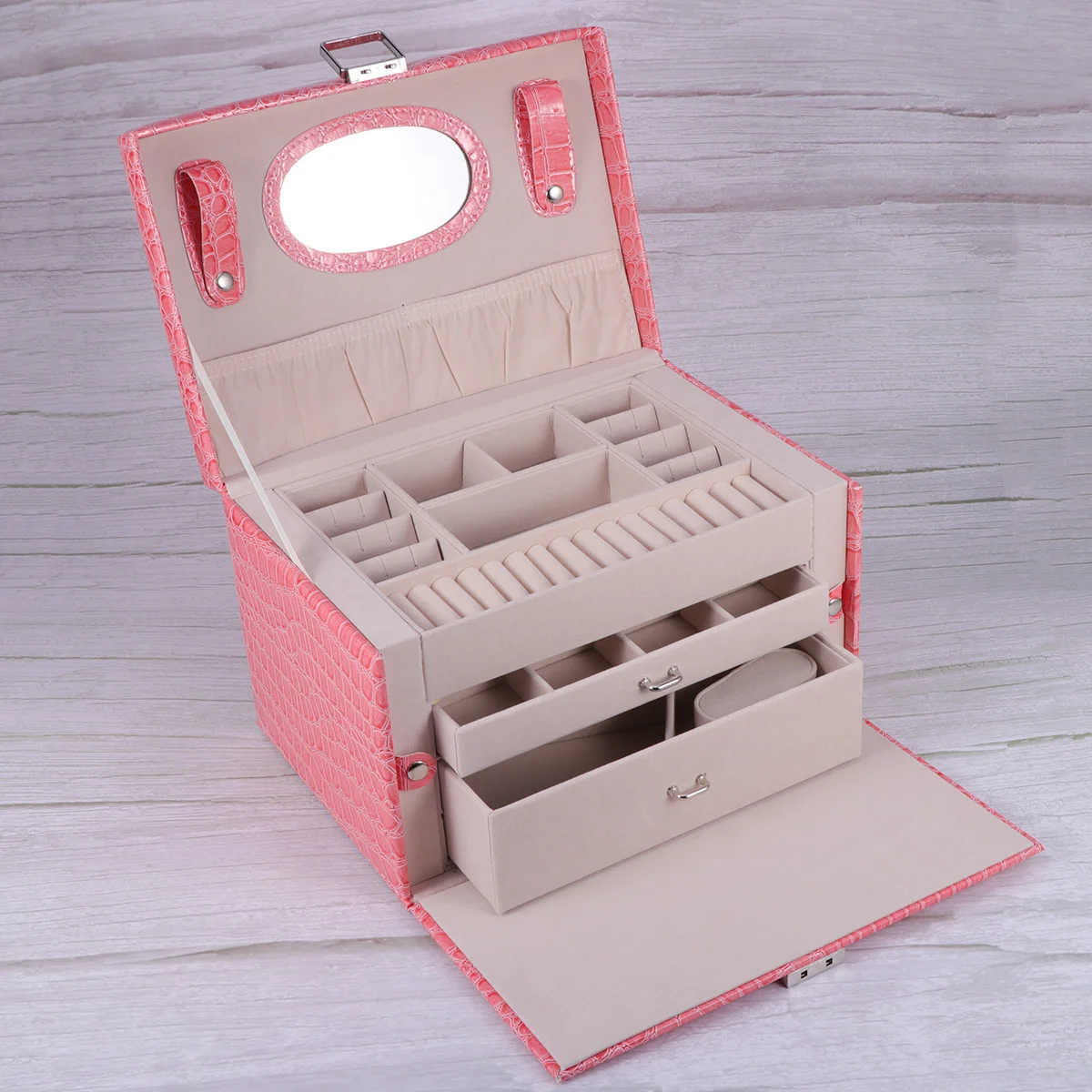 Crocodile Pattern Large Capacity 3 Layers Jewelry Box Travel Multi-compartments Jewelry Storage Case Jewelry Organizer with