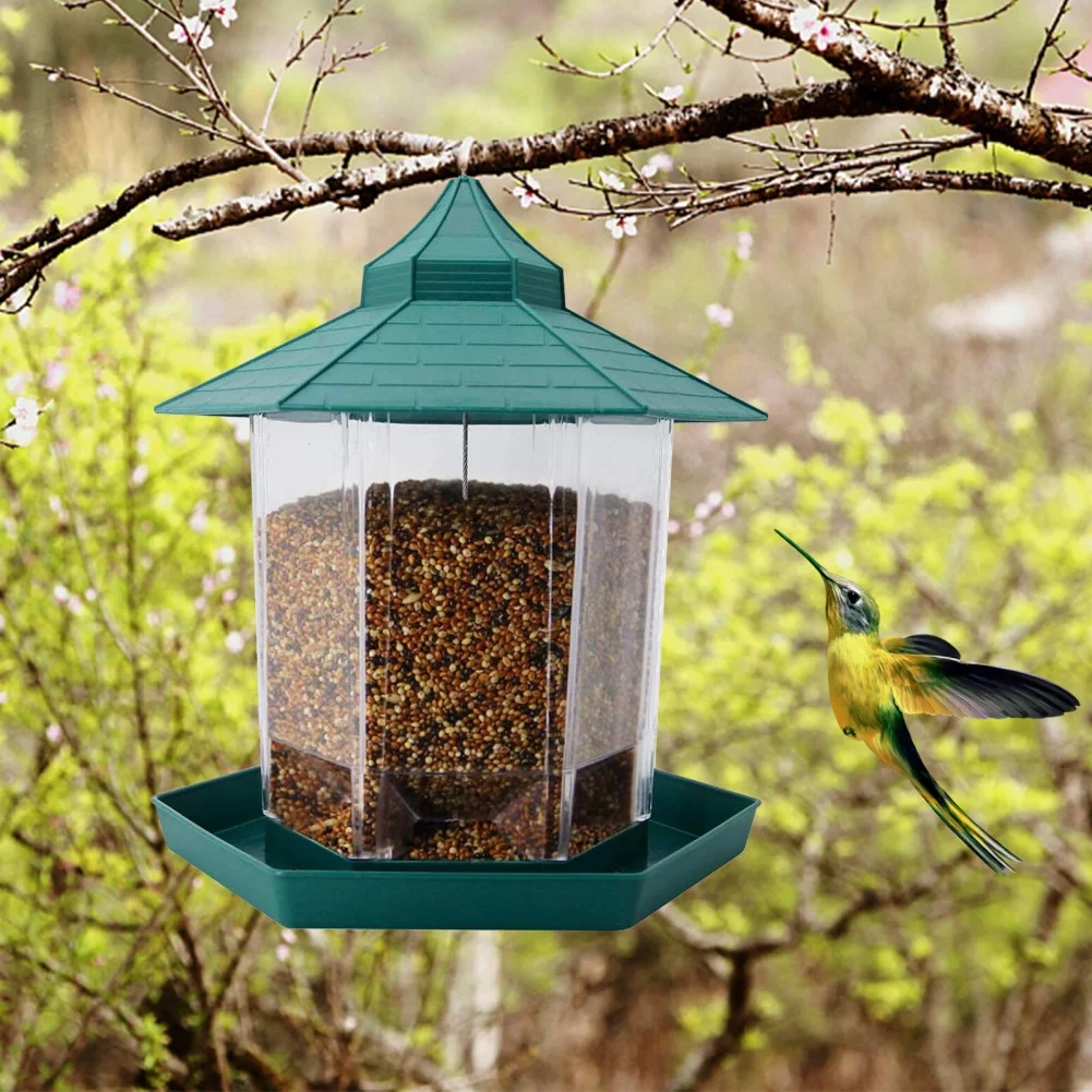 

Waterproof Gazebo Hanging Wild Bird Feeder Outdoor Container With Hang Rope Feeding House Type Bird Feeder Aves Decor