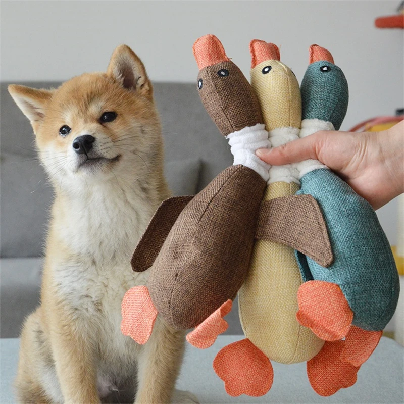 

Cute Plush Duck Sound Toy Stuffed Squeaky Animal Squeak Dog Toy Cleaning Tooth Dog Chew Rope Toys