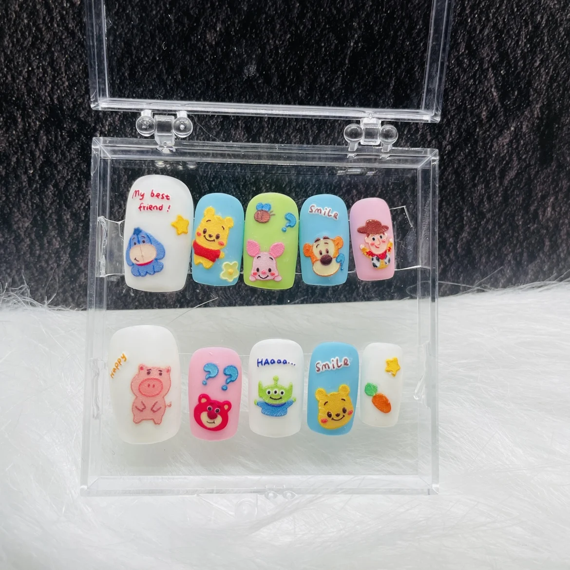 

Gotrendy Handmade cute bear Press on Nails XS box Acrylic crystal Nails Bling Microdrill glitter Ballet resuable fasle nails