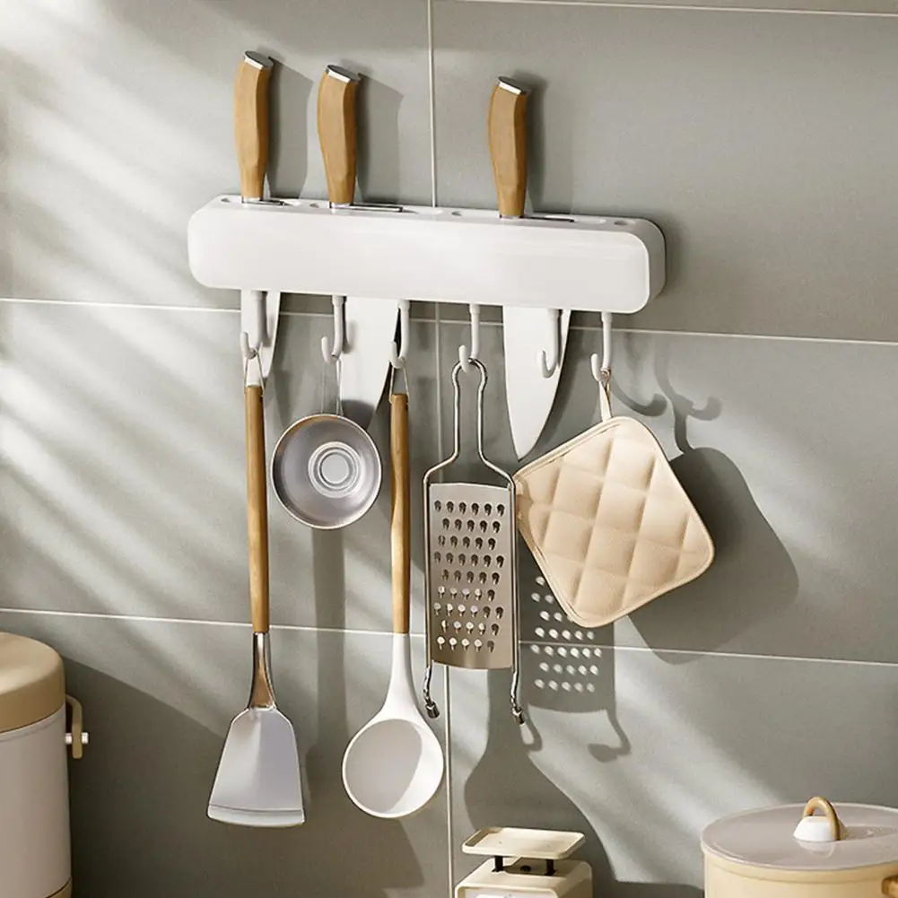 

Kitchen Knif Holder with 6 Movable Hooks Space-saving Wall-mounted No Drilling Hanger Portable Kitchen Spoon Shovel Storage Rack