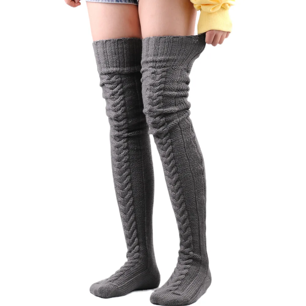 LUOYIYANG Woollens Foot Warming Stockings Autumn/winter Solid Color Over The Knee Socks Stockings Thick Women's Socks