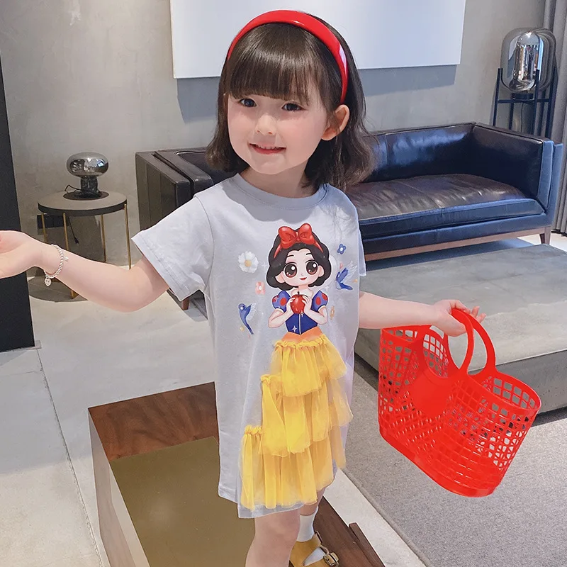 

Korean Style Children's Dress 2021 Summer New Girl Pure Cotton Cartoon Elsa Long T-shirt Toddler Cute Casual Princess Dress
