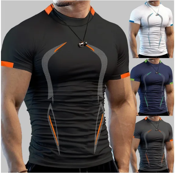 

Summer Hot Selling Gym Sport T Shirt Men Quick Dry Running Breathable Workout Tees Fitness Tops Oversized Short Sleeve Clothes