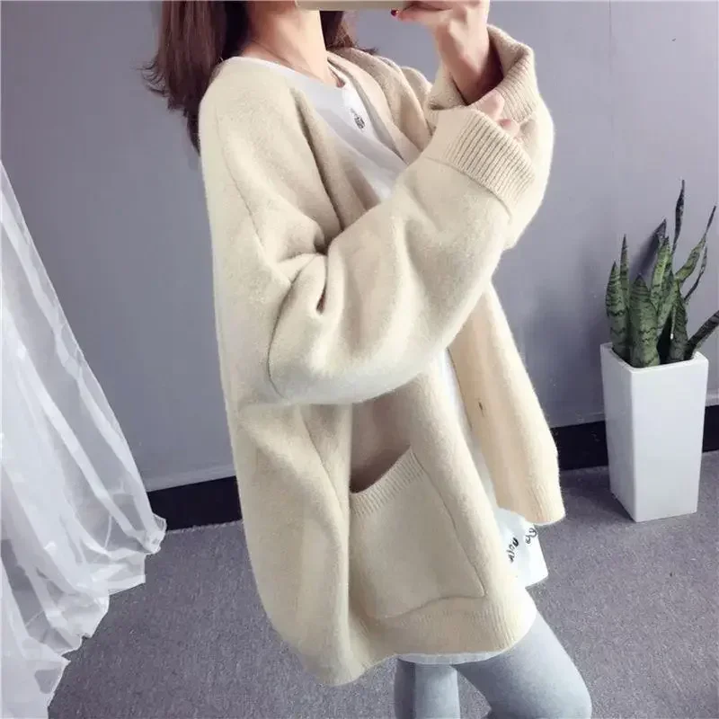

Women's Sweater Winter Button Long Knit Tops for Woman Cardigan Yellow New in Tall 2023 Collection Jumper Thermal Blouse Trend