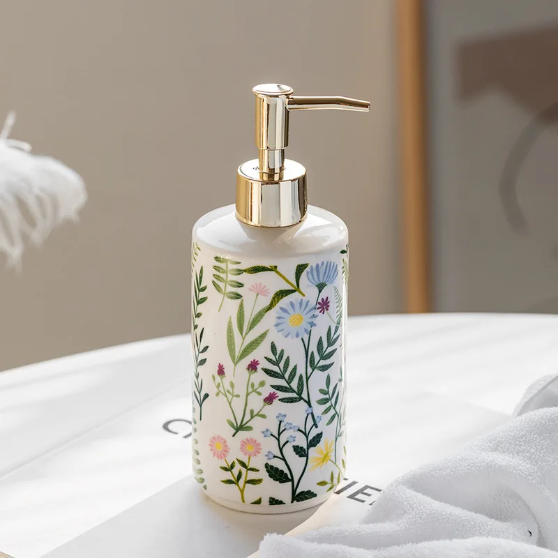 

Flower Ceramic Empty Bottle Hand Sanitizer Shower Gel Shampoo Moisture Lotion Container Soap Dispenser Bathroom Accessories