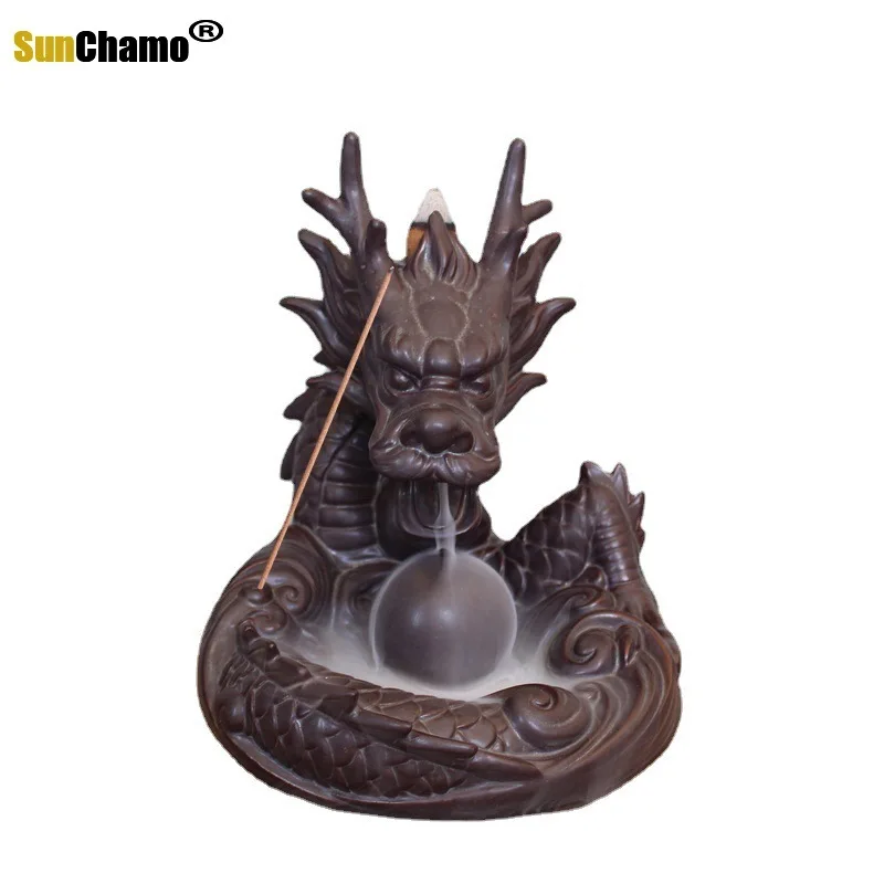 

Ceramic Dragon Incense Burner for Smoke Backflow Like Water Streaming Down Art Craft Incense Cone Furnace Home Decor+ 10 Cones