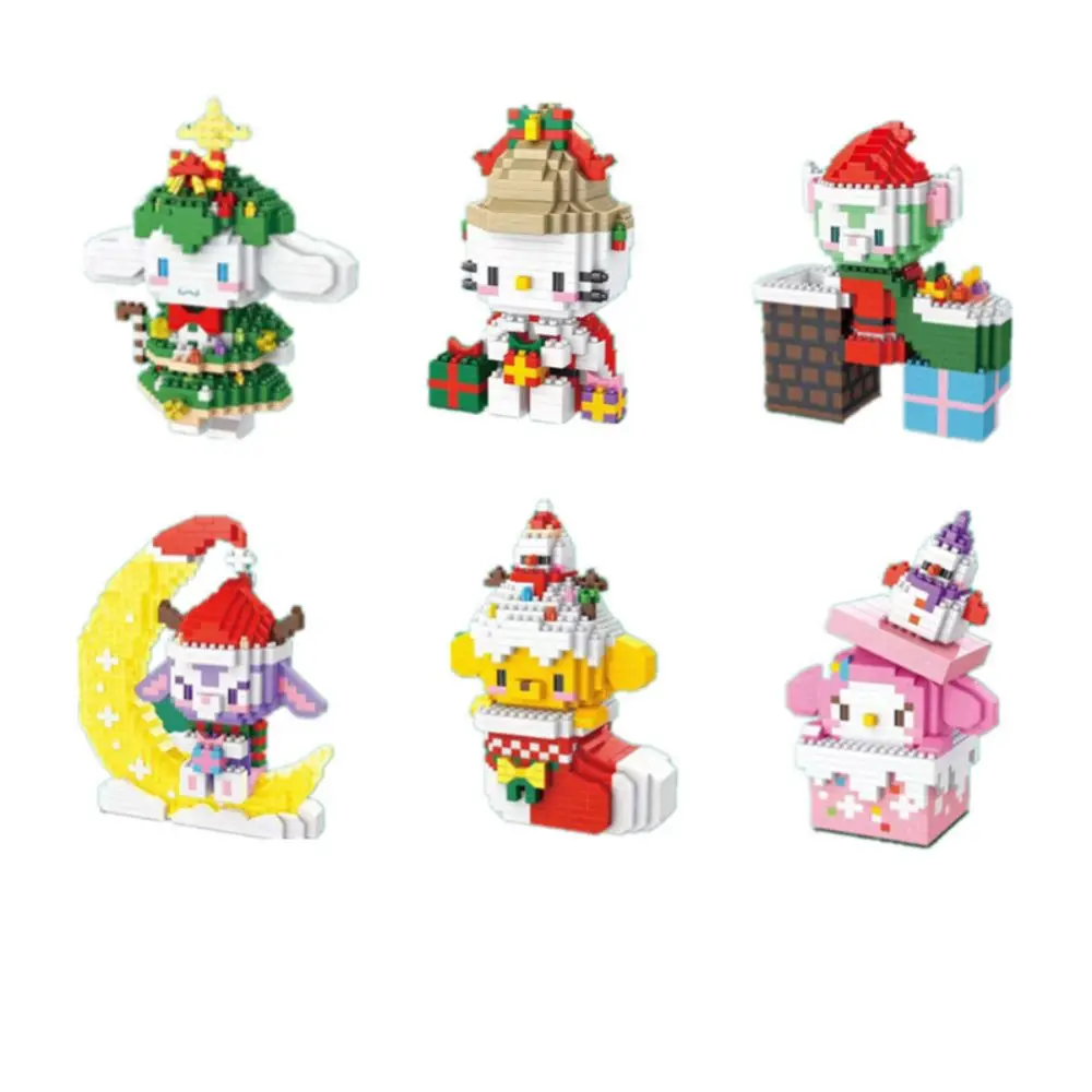 

Cartoon Hello Kitty Assembled Toys Sanrio Building Blocks Splicing Model Christmas Series Cinnamoroll Creative Xmas Gift Decor