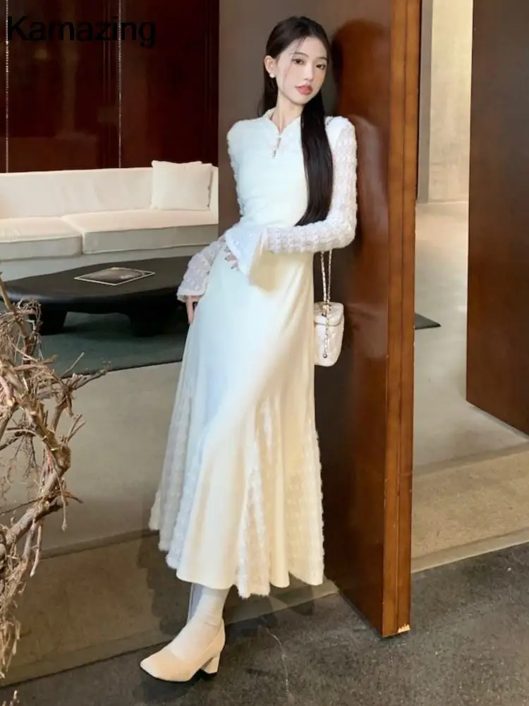 Элегантные кружевные вязаные платья в стиле пэчворк для женщин с расклешенными