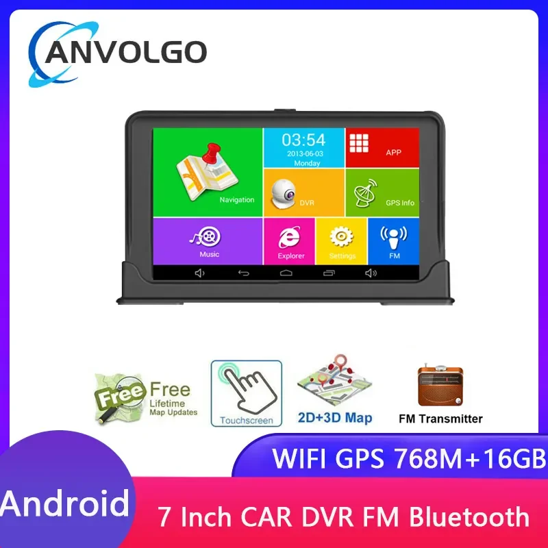 

NEW2023 7 Inch Car GPS Navigation Android 16GB RAM768MB DVR FM WiFi truck Bluetooth Sat Nav RearView Camera Americas Europe Map