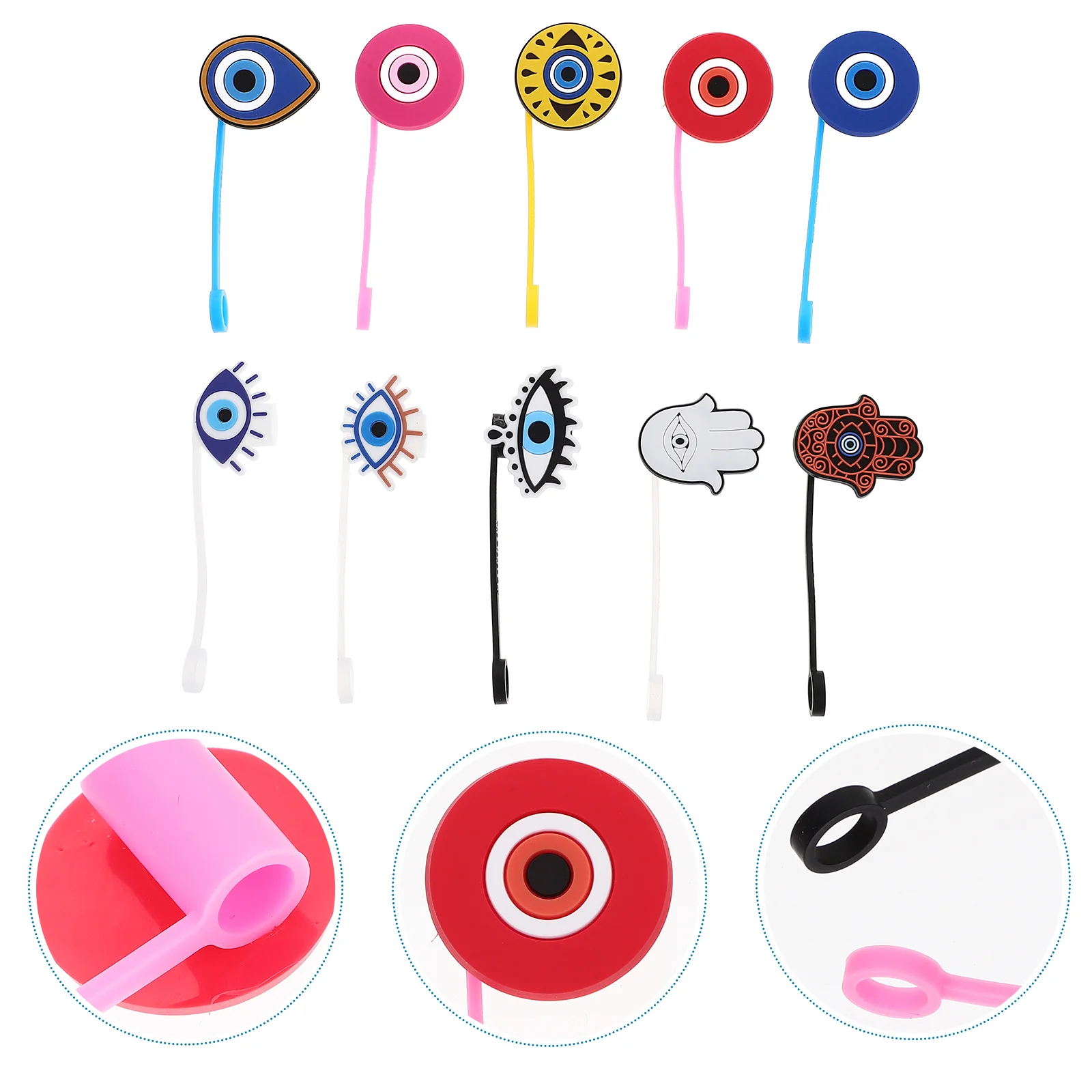 

10 Pcs Pvc Straw Tip Cover Covers Cap Cute Straws Caps Lid Evil Eye Topper Shot Protector