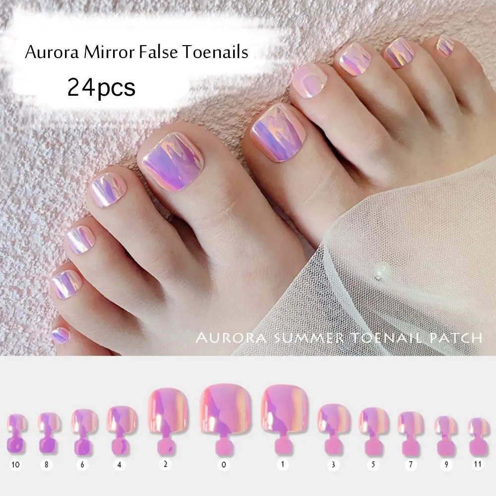24 шт. съемные искусственные акриловые ложные ногти Aurora Mirror Toe Nails для ног.