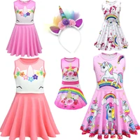 fancy girls unicorn dress summer toddler cartoon horse frocks sleeveless casual dress birthay party little girl pony clothes