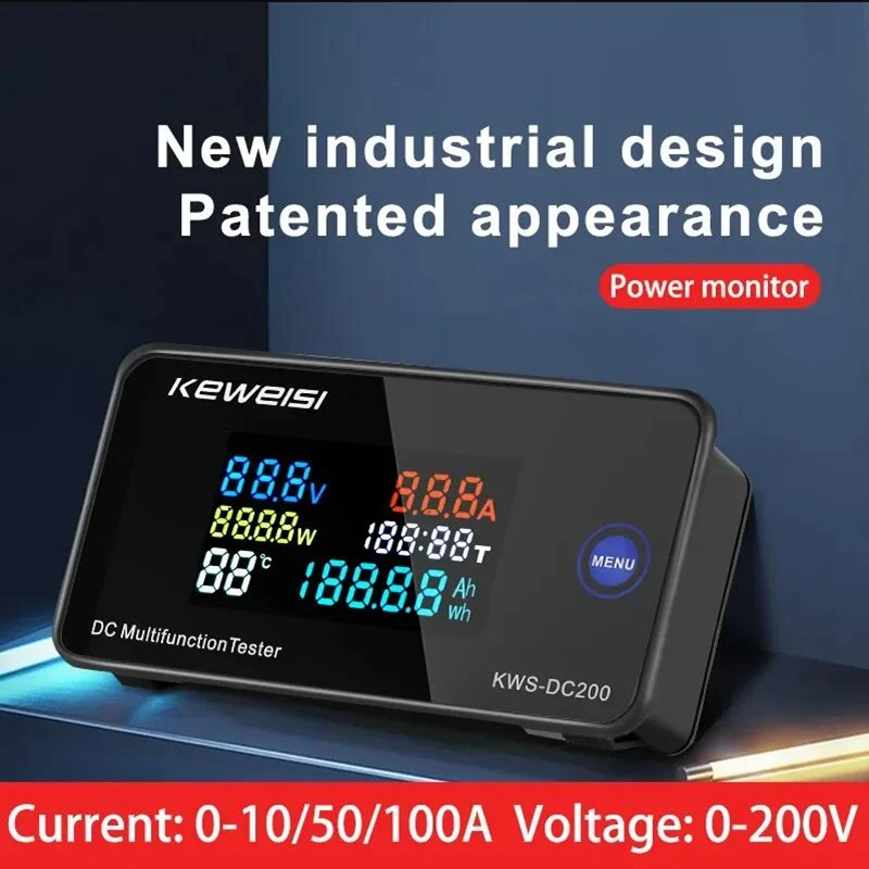 

KWS-DC200 Digital Voltmeter DC 0-200V Voltage Seven Functions Power Energy Meter LED Color Display Wattmeter 0-10/50/100A