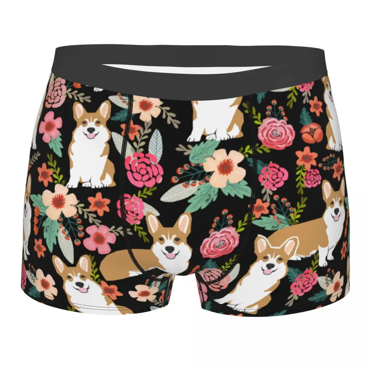 

Мужские шорты-боксеры Corgi в винтажном стиле с цветочным принтом собаки, дышащее нижнее белье, мужские смешные шорты в виде животных